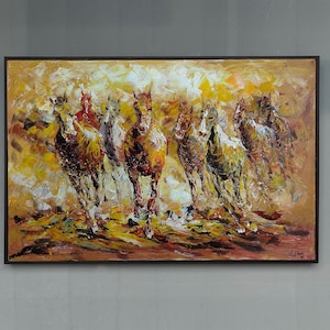 Framed Original Handmade Horse Painting 36x24&quot; - Palette Knife Impressionist Animal Wall Art, Equine Art, Fast Shipping from Los Angeles