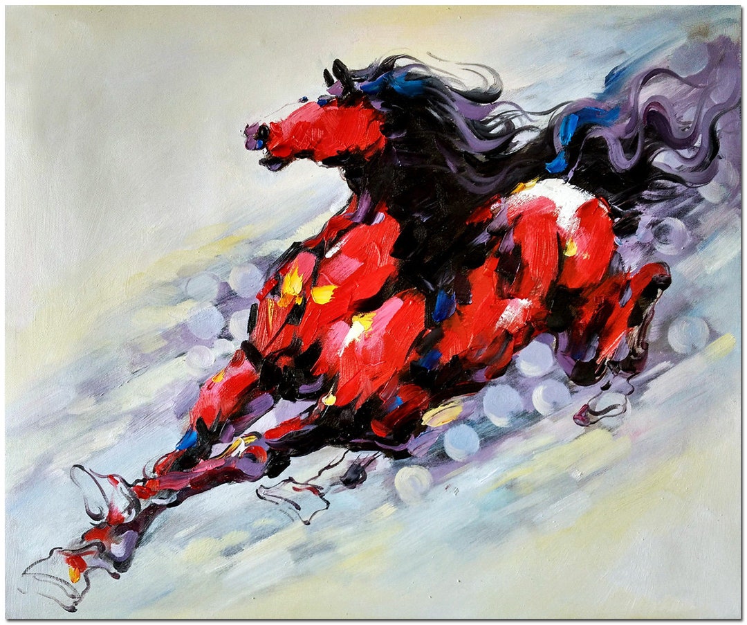 Original Hand Painted Abstract Running Horse Oil Painting on Canvas