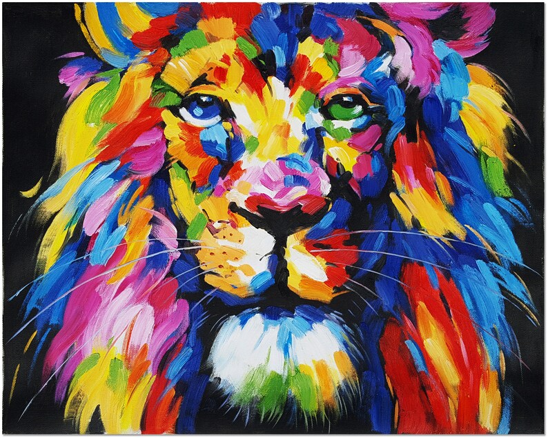 Lion Painting on Canvas Hand Painted Multicolored Etsy