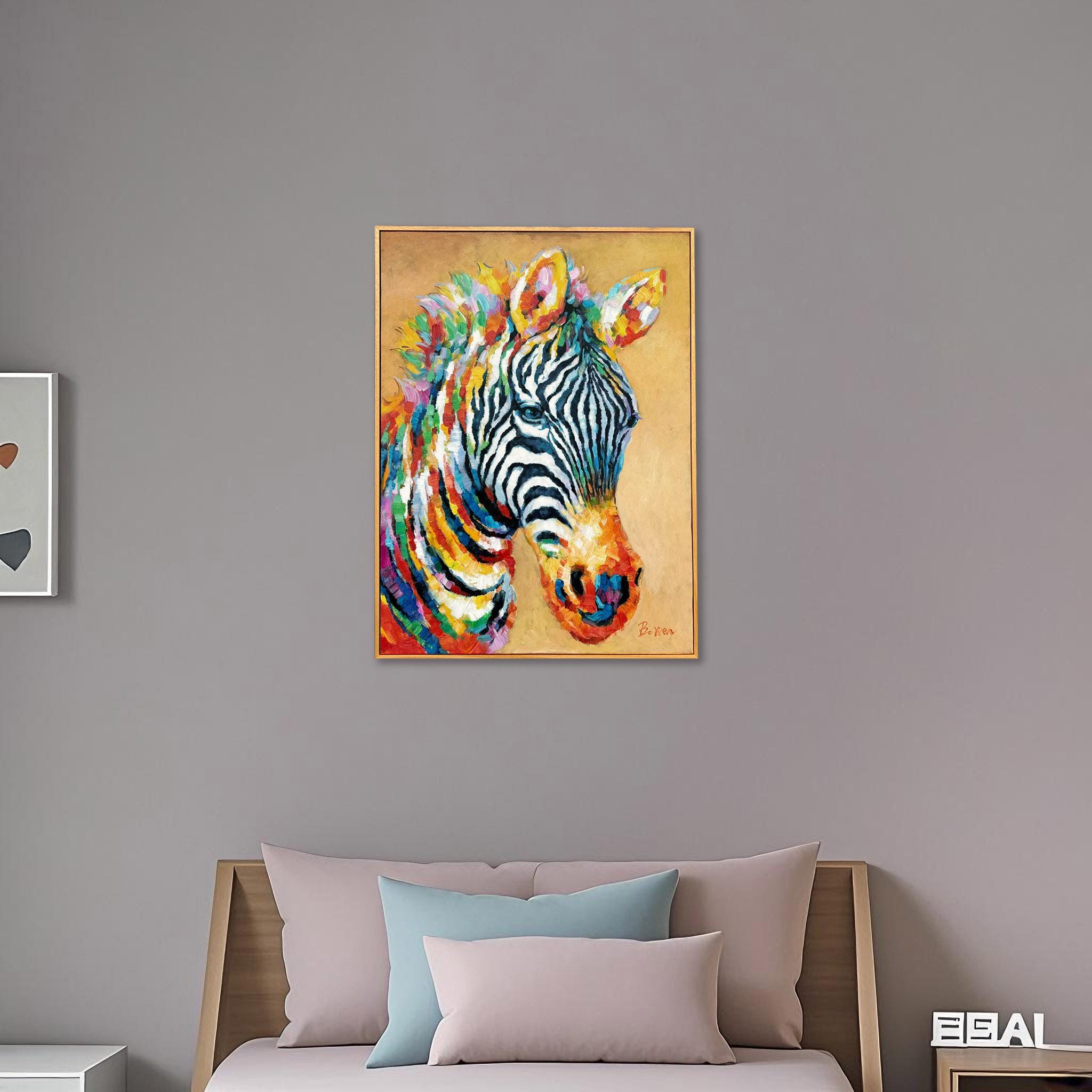 Framed Handmade Zebra Painting 24x32