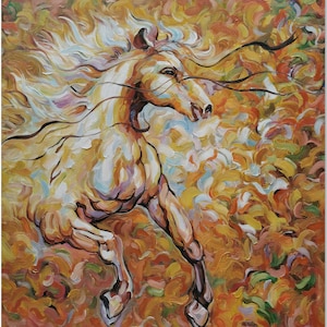 Original Handmade Modern Abstract Horse Oil Painting On Canvas Heavy Texture Thick Paints CERTIFICATE INCLUDED