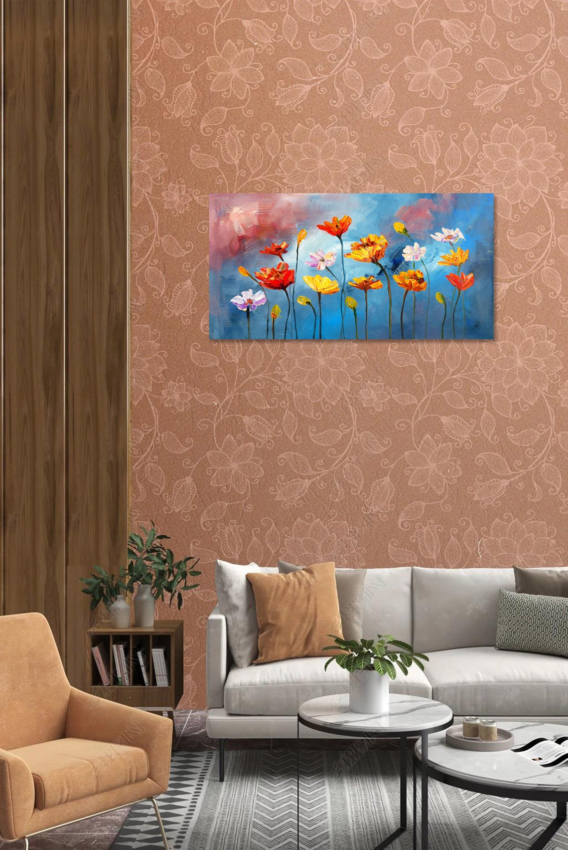 Hand Painted Garden Poppies Flower Painting on Canvas Modern | Etsy