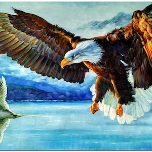 Handgefertigtes impressionistisches Adler-Ölgemälde auf Leinwand - moderne farbenfrohe Tierkunst