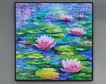 カラフルな花瓶 - キャンバスに描かれた手作りの印象派の花の絵画