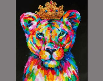 Savannah Queen - Handmade Impressionist Lioness Painting - Vibrant Textured Wildlife Art, Feminine Power Decor, Nursery Wall Art