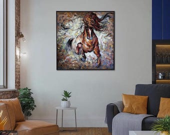 手描きのモダンな抽象馬油絵動物画 - Etsy 日本