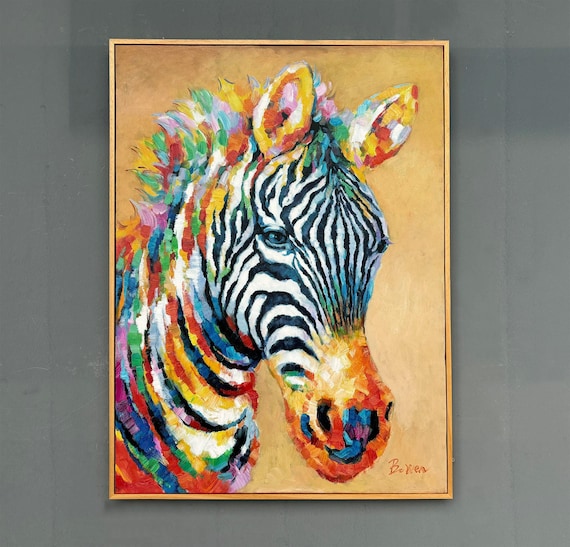 Framed Handmade Zebra Painting 24x32