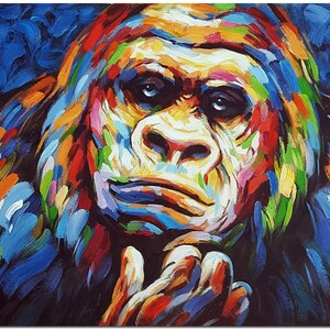 Handmade Impressionist Grilla Painting On Canvas - Modern Multi-Colored Animal Art Decor, Nursery Wall Art, Gift for Animal Lover