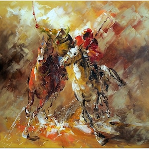 Handmade Abstract Palette Knife Polo Painting On Canvas, Textured Sport Expressionism in Thick Oil,Gift for Polo Player, Room Decor