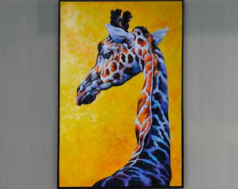 Original Hand-Painted Giraffe Oil Painting, Impressionist Wildlife Animal Art, Nature Decor