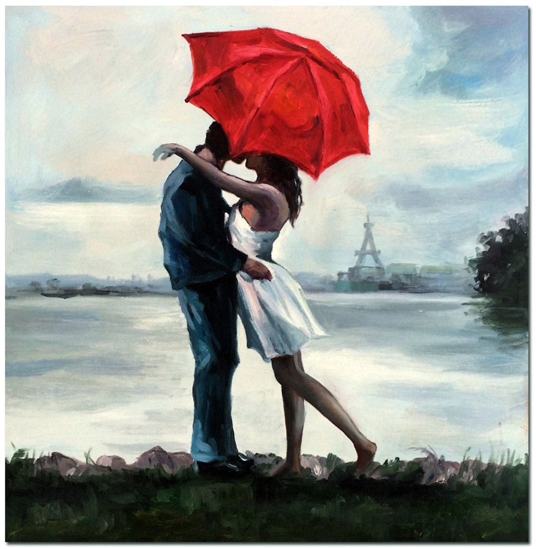 Rainy Romance Hand Painted Eiffel Tower Landscape Portrait - Etsy