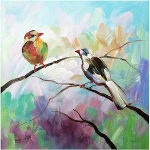 Handmade Modern Impressionist Robin Bird Oil Painting On Canvas