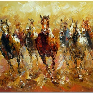 Running Horses - Hand Painted Modern Impressionist Horse Painting On Canvas Thick Paints Heavy Texture CERTIFICATE INCLUDED