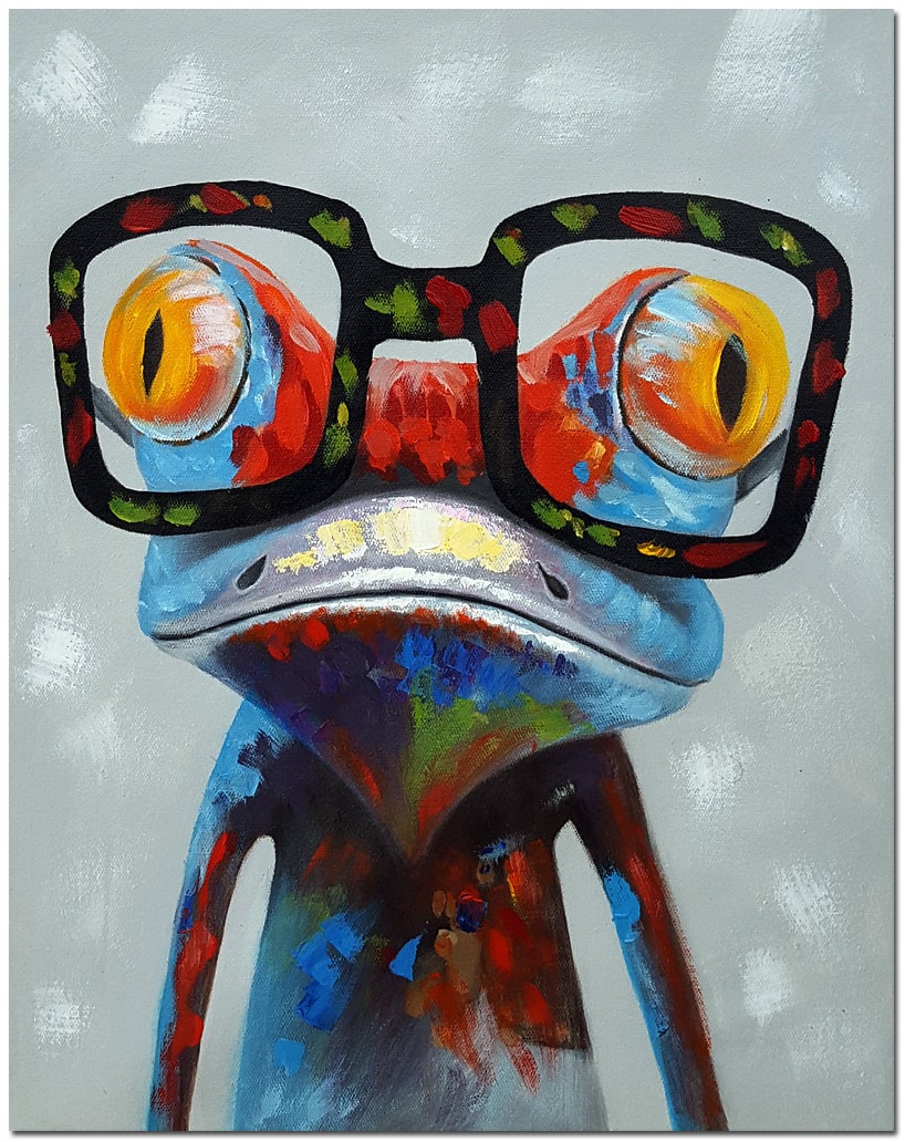 Frog With Glasses - Handmade Cartoon Animal Oil Painting on