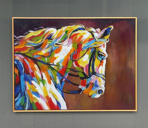 HORSE 油絵アート Original Hand-painted Horse Oil Painting - Impressionist Colorful