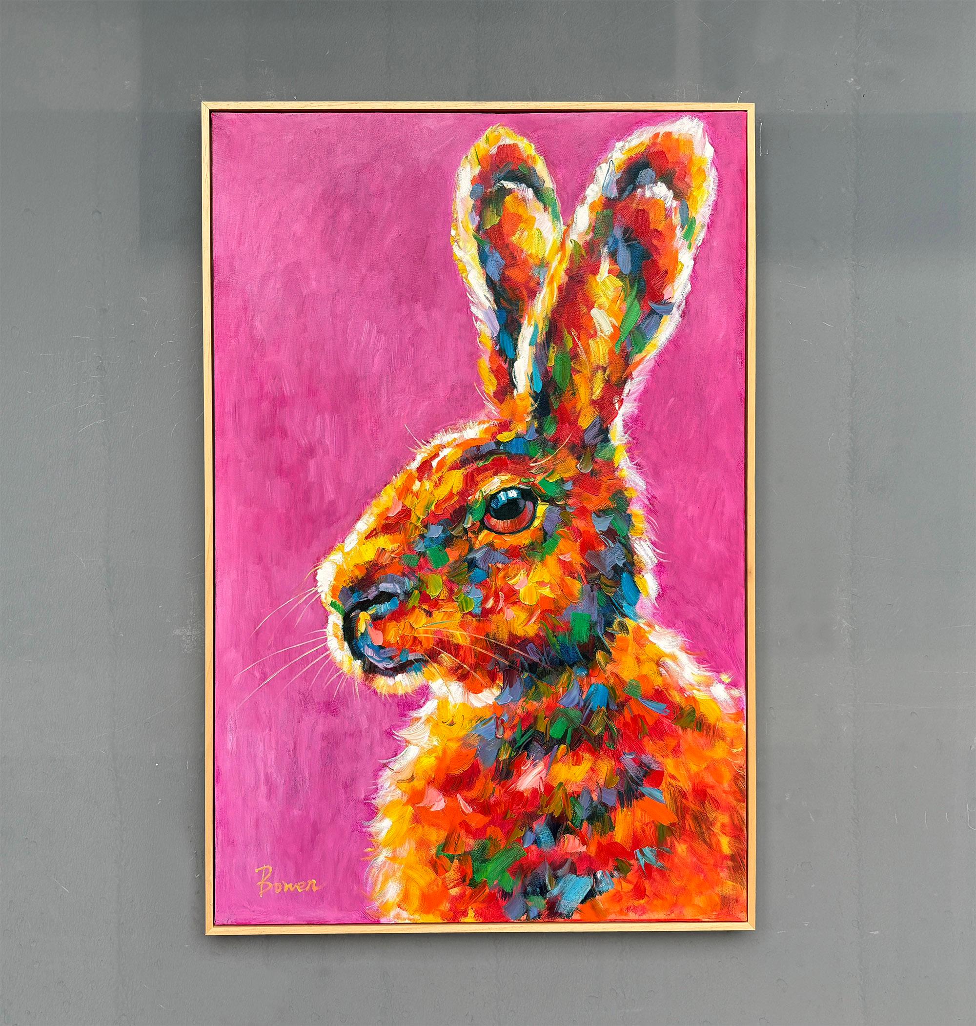 Framed Hand-painted Rabbit Painting – Colorful Impressionist