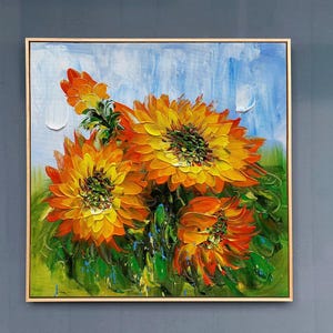 カラフルな花瓶 - キャンバスに描かれた手作りの印象派の花の絵画