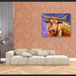 Hand Painted Modern Impressionist Texas Longhorn Oil Painting - Etsy