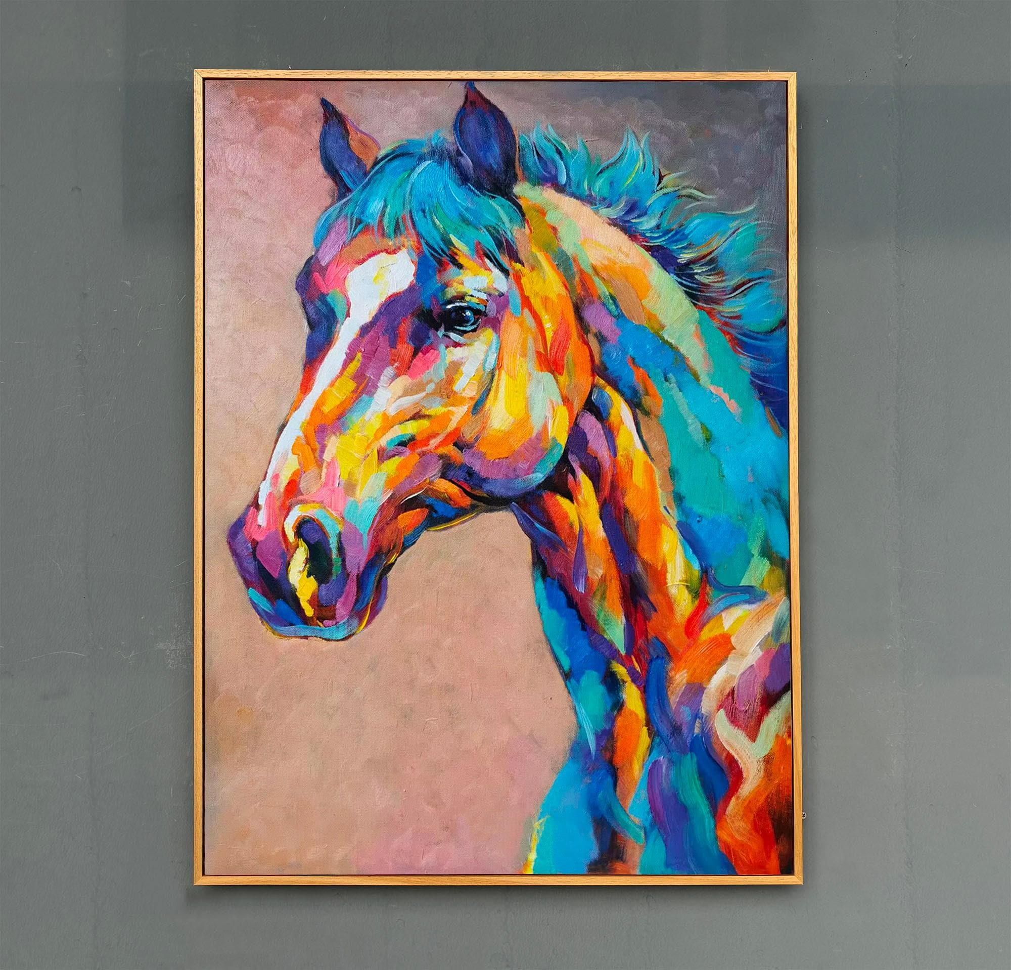 Original Hand-painted Colorful Horse Oil Painting – Textured
