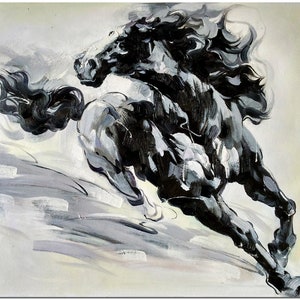 Original handgemachtes impressionistisches Ölgemälde eines Pferdes auf Leinwand - Moderne Kunst mit ZERTIFIKAT INKLUSIVE