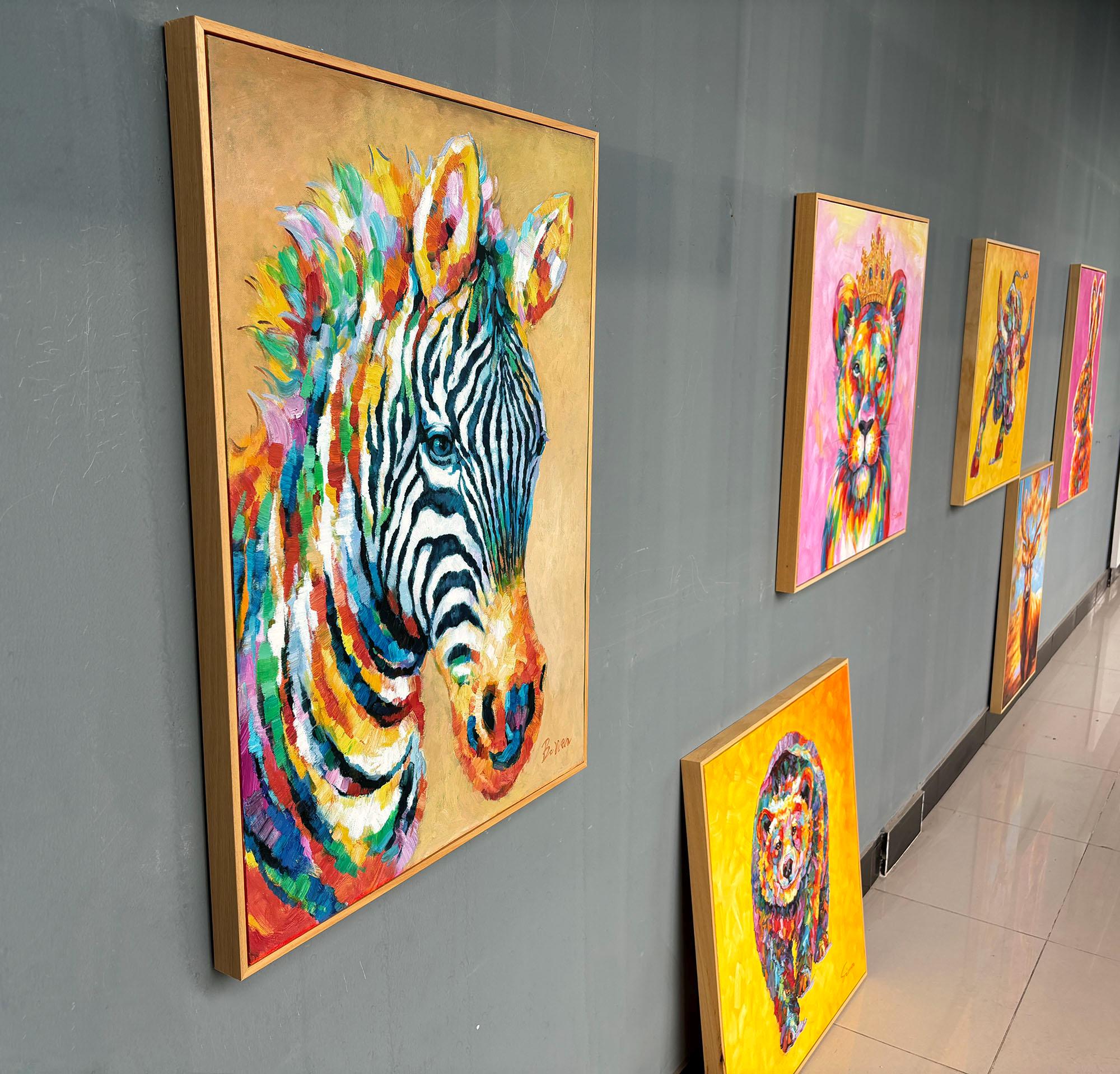 Framed Handmade Zebra Painting 24x32