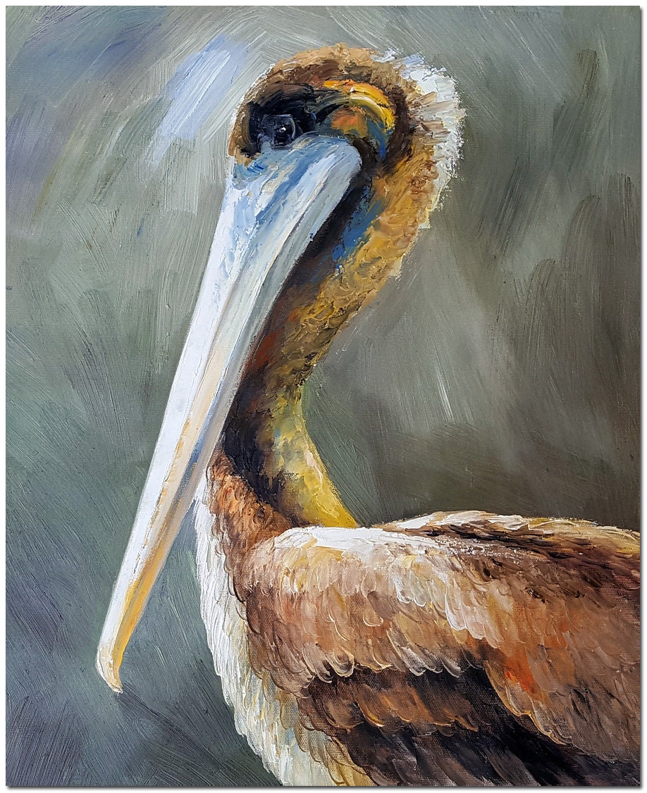 Genuine Hand Painted Pelican Oil Painting On Canvas Signed Etsy