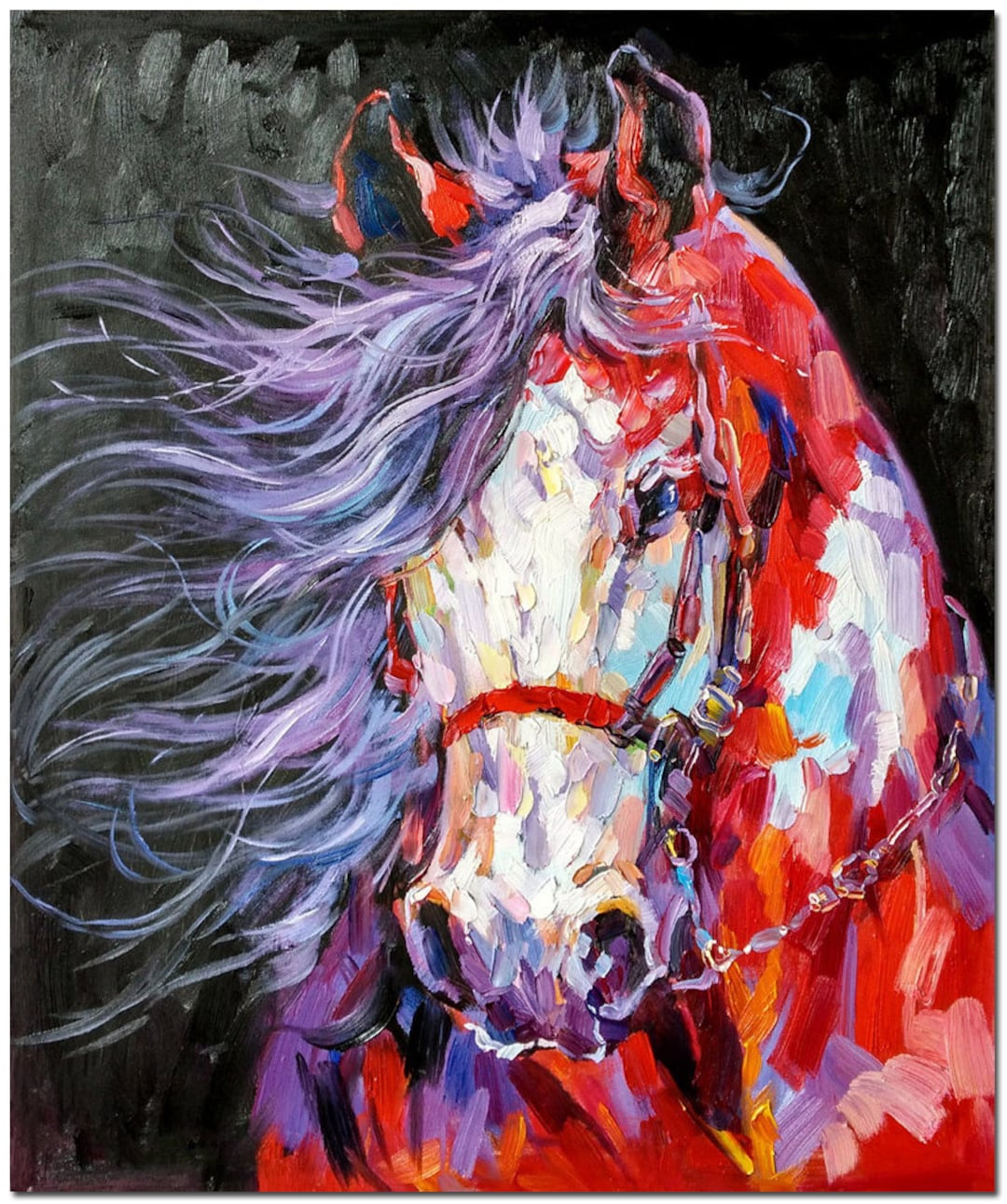 HORSE 油絵アート Original Handmade Horse Oil Painting on Canvas - Modern