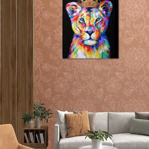 Hand Painted Modern Queen Lioness Oil Painting On Canvas Multi-Colored Impressionist Animal Fine Art CERTIFICATE INCLUDED image 8