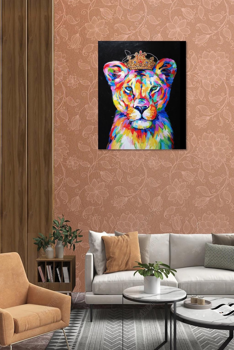 Hand Painted Modern Queen Lioness Oil Painting On Canvas Multi-Colored Impressionist Animal Fine Art CERTIFICATE INCLUDED image 8