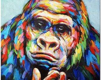 Original Handmade Vibrant Gorilla Painting - Modern Impressionist Multi-colored Animal Art Decor, Nursery Wall Art, Gift for Animal Lover