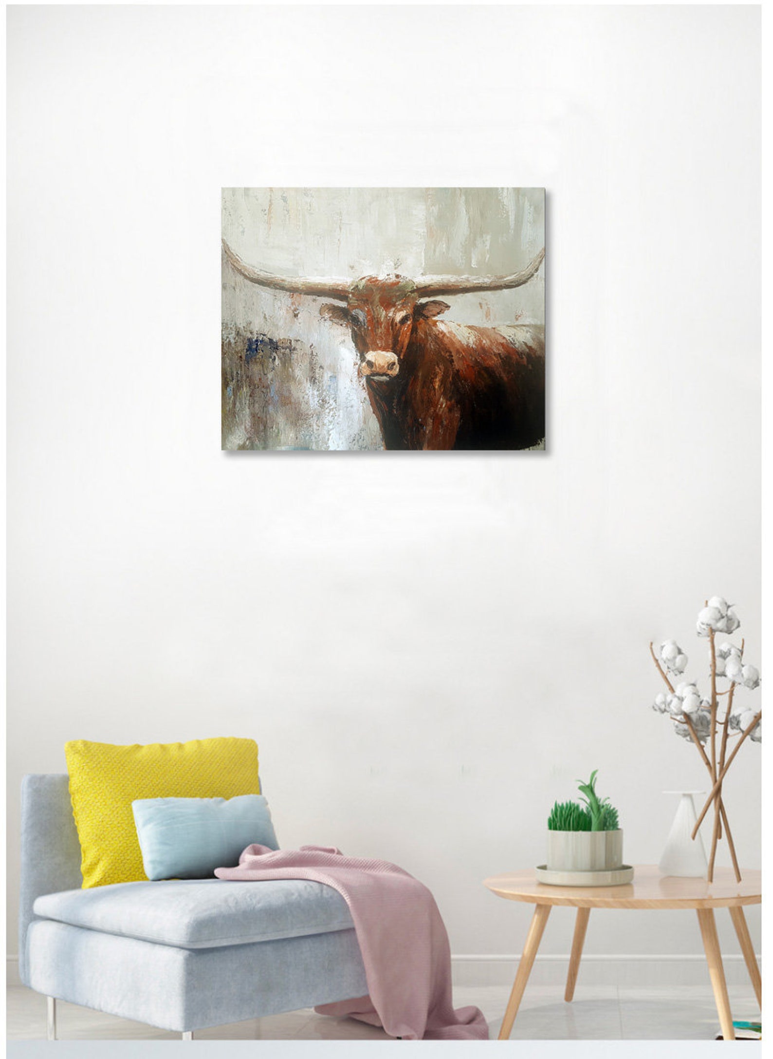 Hand Painted Original Abstract Texas Longhorn Oil Painting on - Etsy