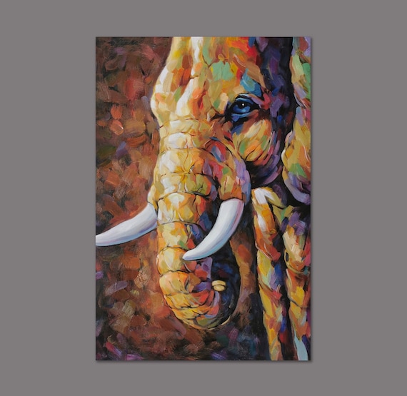 Original Handmade Elephant Oil Painting on Canvas - Contemporary