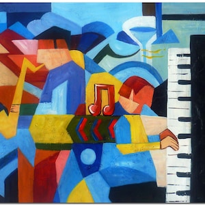Handmade Abstarct Music Oil Painting On Canvas Art Musician CERTIFICATE INCLUDED