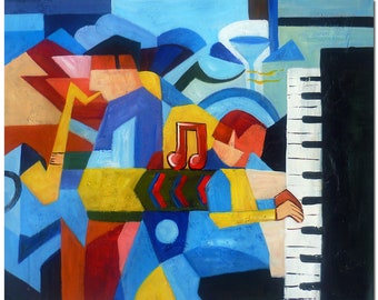 Hand Painted Abstarct Music Oil Painting On Canvas Art Musician CERTIFICATE INCLUDED