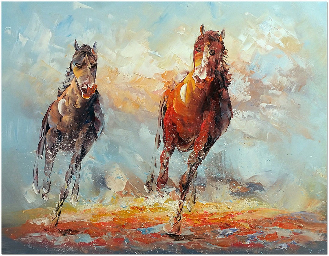 Running Horses Original Hand Painted Modern Palette Knife Impressionist