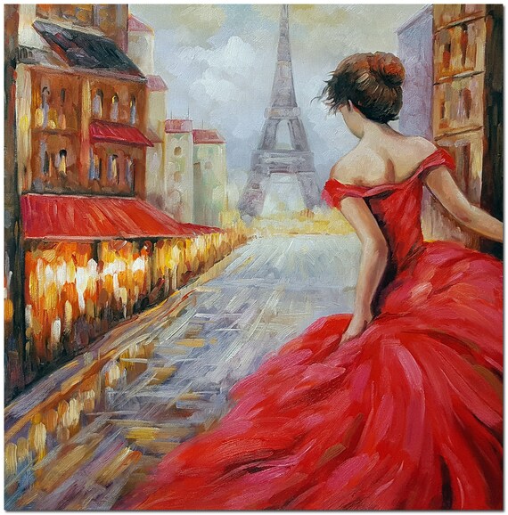 Paris Romance - Handmade Impressionist Paris Landscape Portrait Oil Painting On Canvas