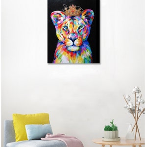 Hand Painted Modern Queen Lioness Oil Painting On Canvas Multi-Colored Impressionist Animal Fine Art CERTIFICATE INCLUDED image 9