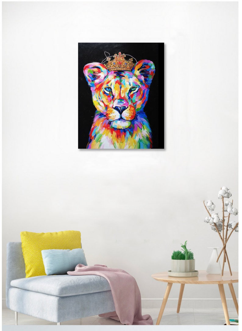 Hand Painted Modern Queen Lioness Oil Painting On Canvas Multi-Colored Impressionist Animal Fine Art CERTIFICATE INCLUDED image 9