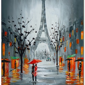 Paris Love  - Handmade Modern Impressionist Landscpe Painting On Canvas Fine Art CERTIFICATE INCLUDED