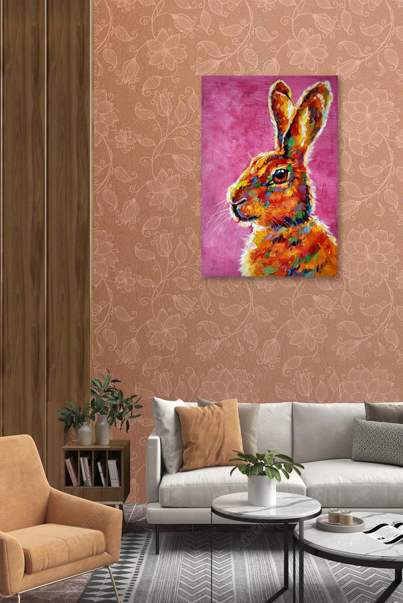 Hand Painted Rabbit Bunny Oil Painting on Canvas Modern | Etsy