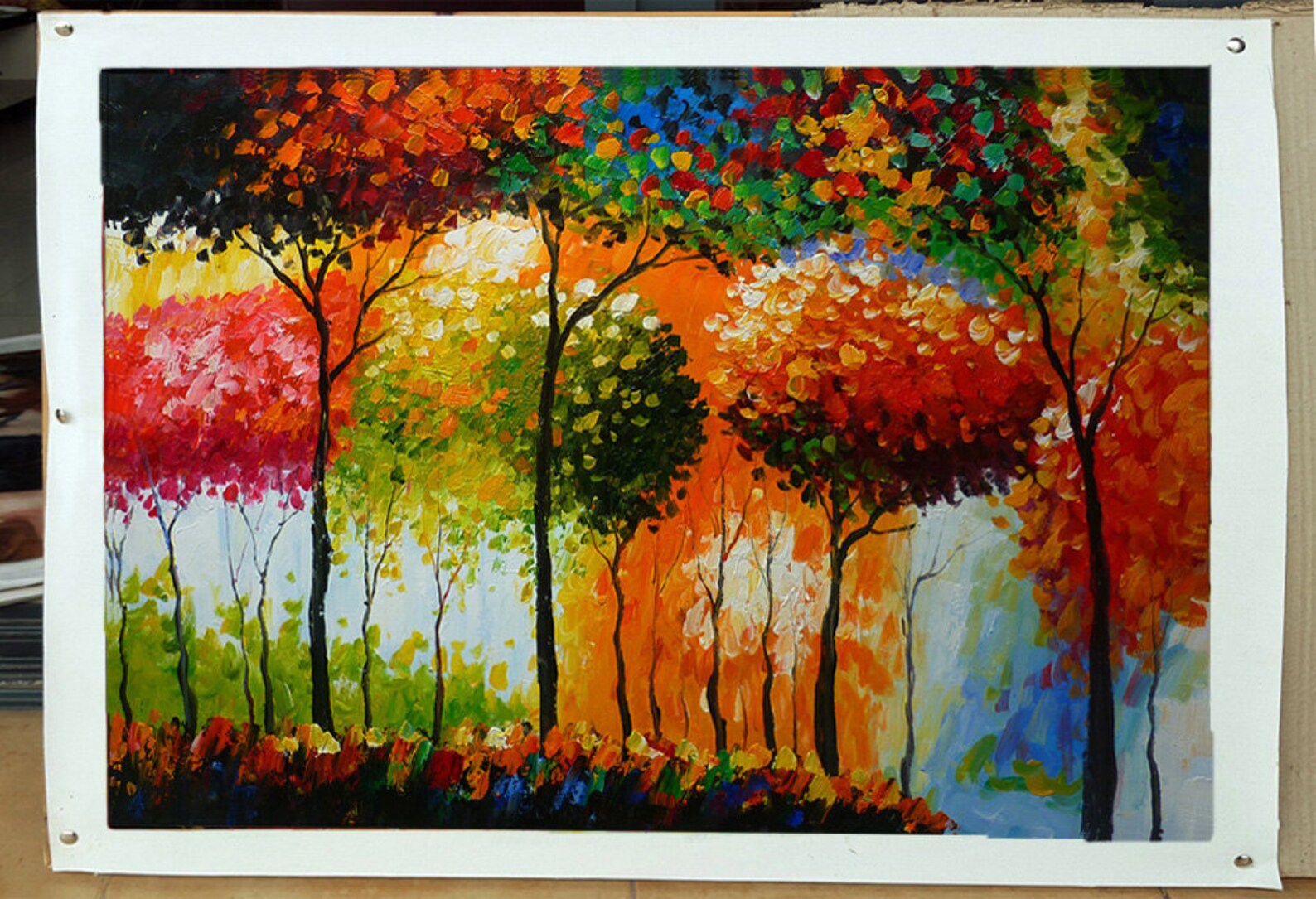 Hand Painted Abstract Colorful Trees Oil Painting on Canvas Etsy