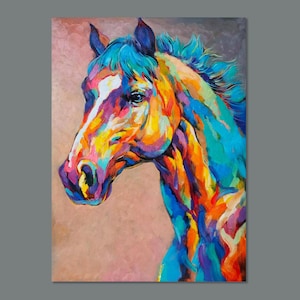 Original Handmade Horse Painting On Canvas - Vibrant Impressionist Horse Art - Textured Equine Art in Bold Hues Home Decor
