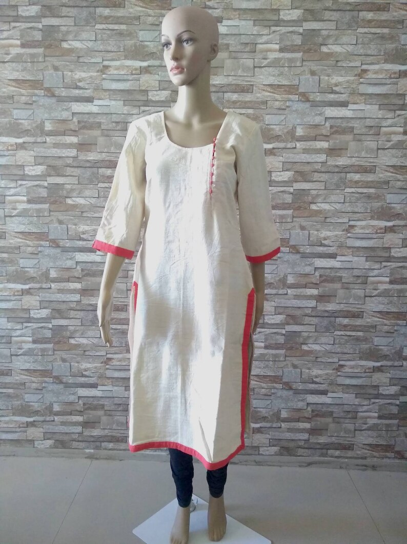 Offwhite Women/'s Khadi Kurta 34 Sleeve Cotton Kurta Women/'s Summer Tunic Indian Women/'s Kurta Gift For Her Sustainable Clothing