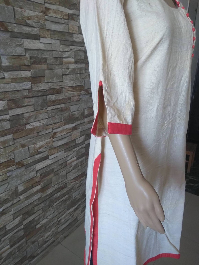 Offwhite Women/'s Khadi Kurta 34 Sleeve Cotton Kurta Women/'s Summer Tunic Indian Women/'s Kurta Gift For Her Sustainable Clothing