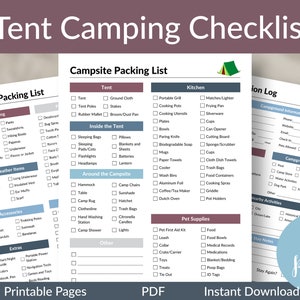 Camping Checklist | Tent Camping Checklist | Camp List | Printable Planner | Camping Printable Checklist | Packing List | Campsite List