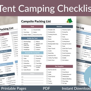 Camping Checklist Tent Camping Checklist Camp List Printable Planner Camping Printable Checklist Packing List Campsite List image 1