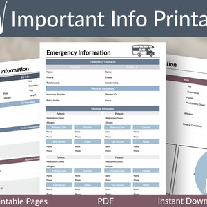 Afdrukbare infotracker voor campers | Afdrukbare planner voor campers | Kampeerplanner | Infolog camper | Checklist voor huisdieren | Afdrukbare noodinformatie
