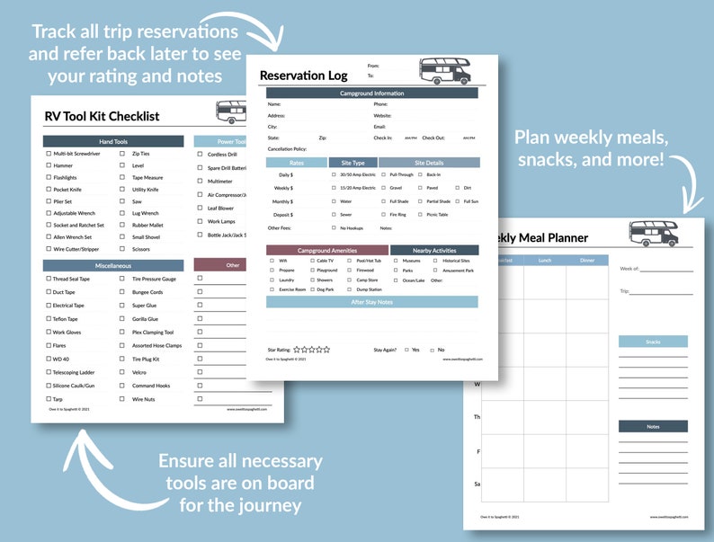 RV Printable Planner RV Trip Planning Camping Meal Planner Etsy
