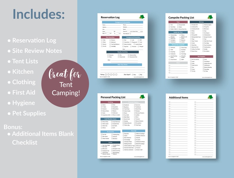 Camping Checklist Tent Camping Checklist Camp List Printable Planner Camping Printable Checklist Packing List Campsite List image 2