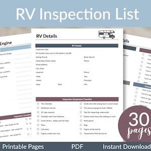 RV druckbare Checklisten | RV Planung | RV Einkaufsliste | Wohnmobil-Inspektionsliste | Reiseanhänger-Untersuchung | Abnehmbare Liste
